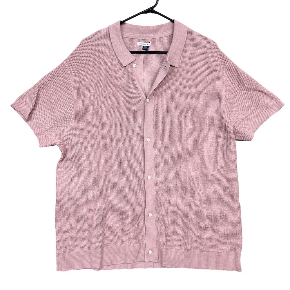 American Eagle Outfitters Mens Shirt Mauve Waffle Knit Short Sleeve Button Up XL